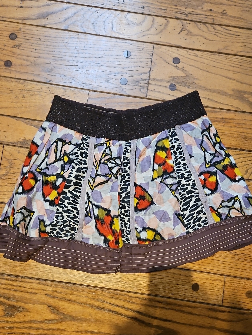 Free People Multicolor Floral & Animal Print Skirt with Black Waistband